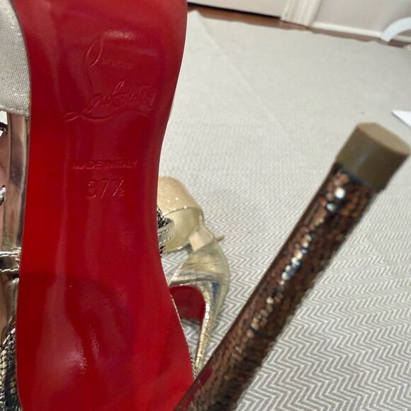 Christian Louboutin Cord Ankle  100mm Gold Lace-Up Heels Size 7.5 - Picture 13 of 15